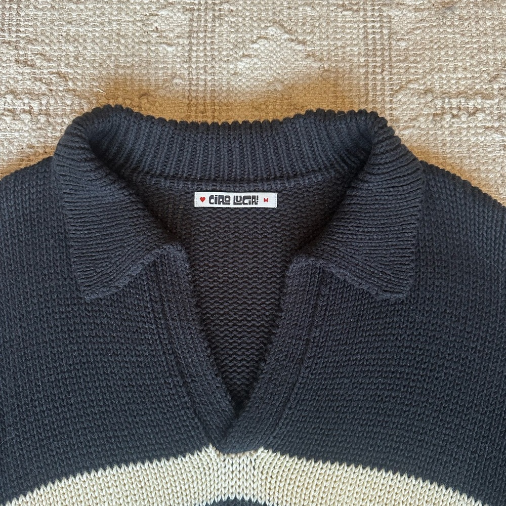 Ciao Lucia Black and Cream V-Neck Sweater - Picture 6 of 6